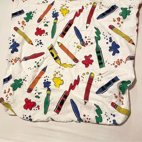 Vintage Multi Coloured Crayon and Pencil Patterned Twin Fitted Sheet - Picture 6 of 16